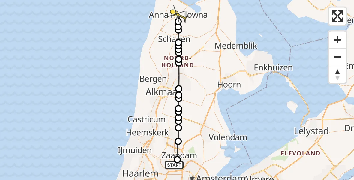 Routekaart van de vlucht: Lifeliner 1 naar Anna Paulowna, Hemweg
