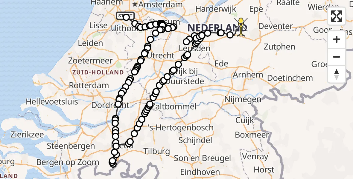 Routekaart van de vlucht: Politieheli naar Uddel, Piet Guilonardweg