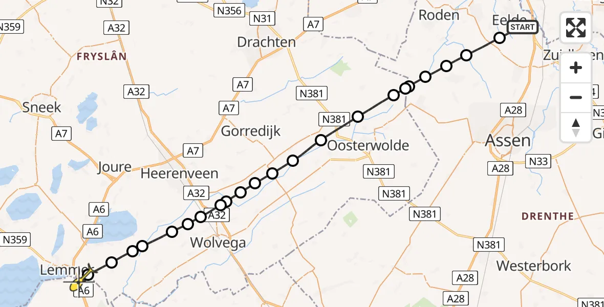 Routekaart van de vlucht: Lifeliner 4 naar Rutten, Veldkampweg