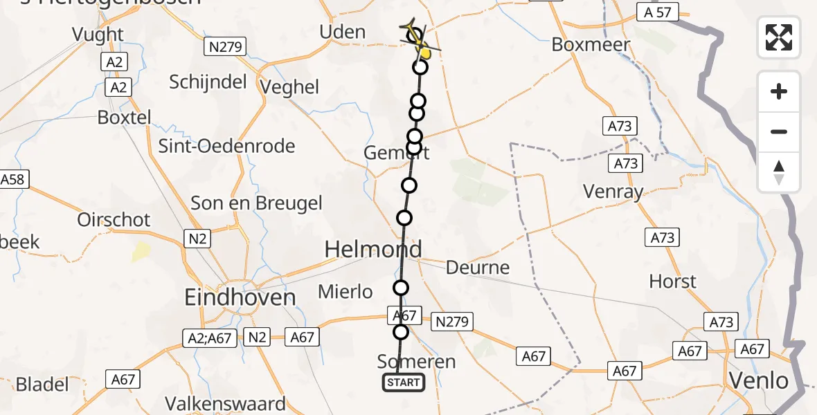 Routekaart van de vlucht: Lifeliner 3 naar Volkel, De Hoof