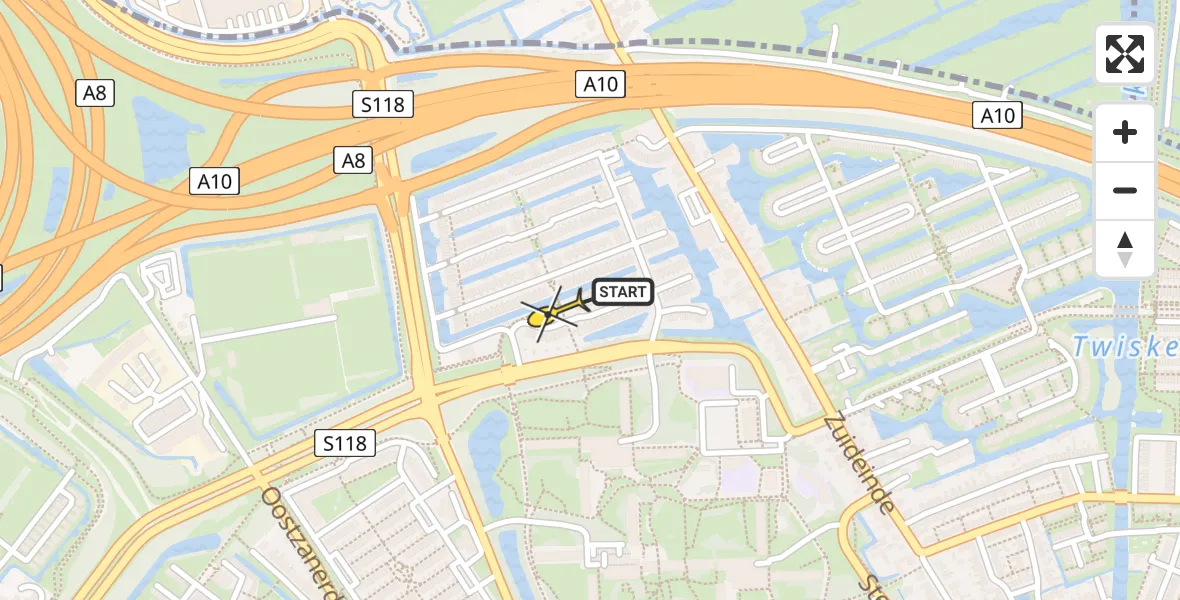 Routekaart van de vlucht: Lifeliner 1 naar Amsterdam, Beloegastraat