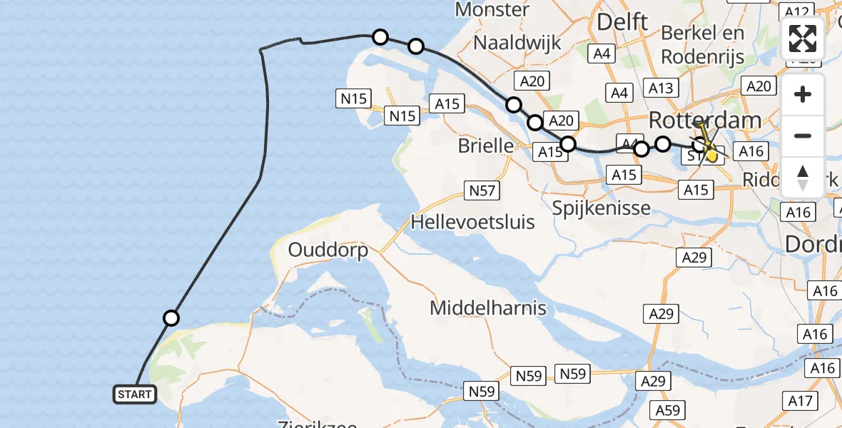 Routekaart van de vlucht: Kustwachthelikopter naar Erasmus MC, Koninginnenhoofd