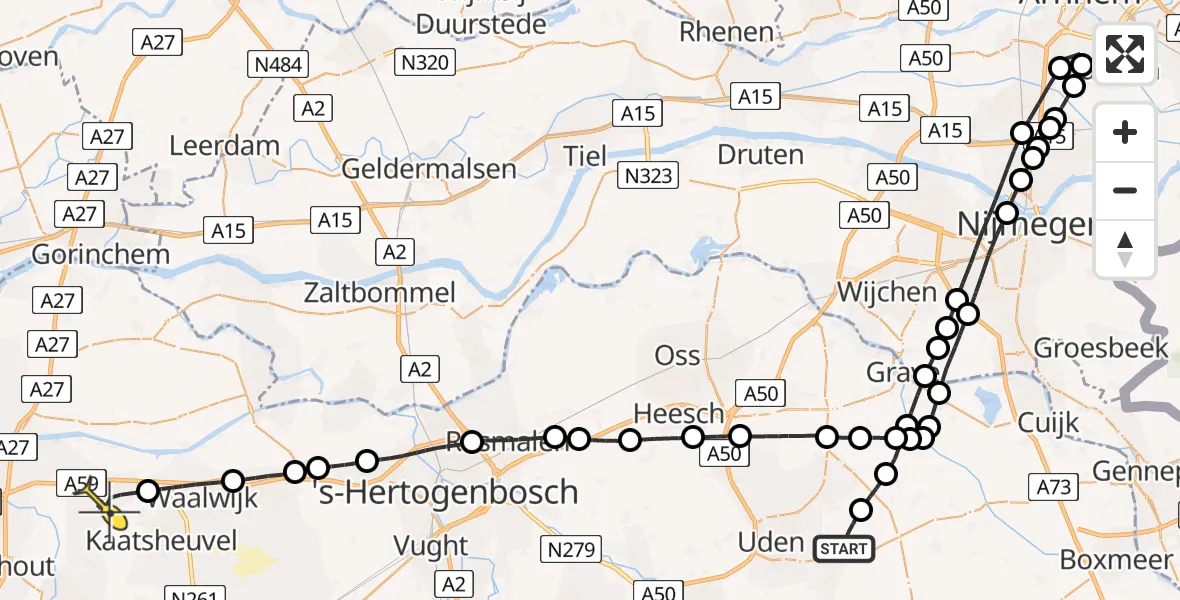 Routekaart van de vlucht: Lifeliner 3 naar Sprang-Capelle, Millsebaan