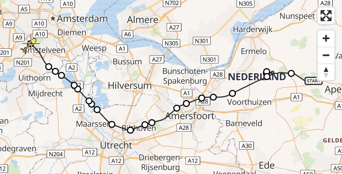 Routekaart van de vlucht: Politiehelikopter naar Schiphol, Aardhuisweg