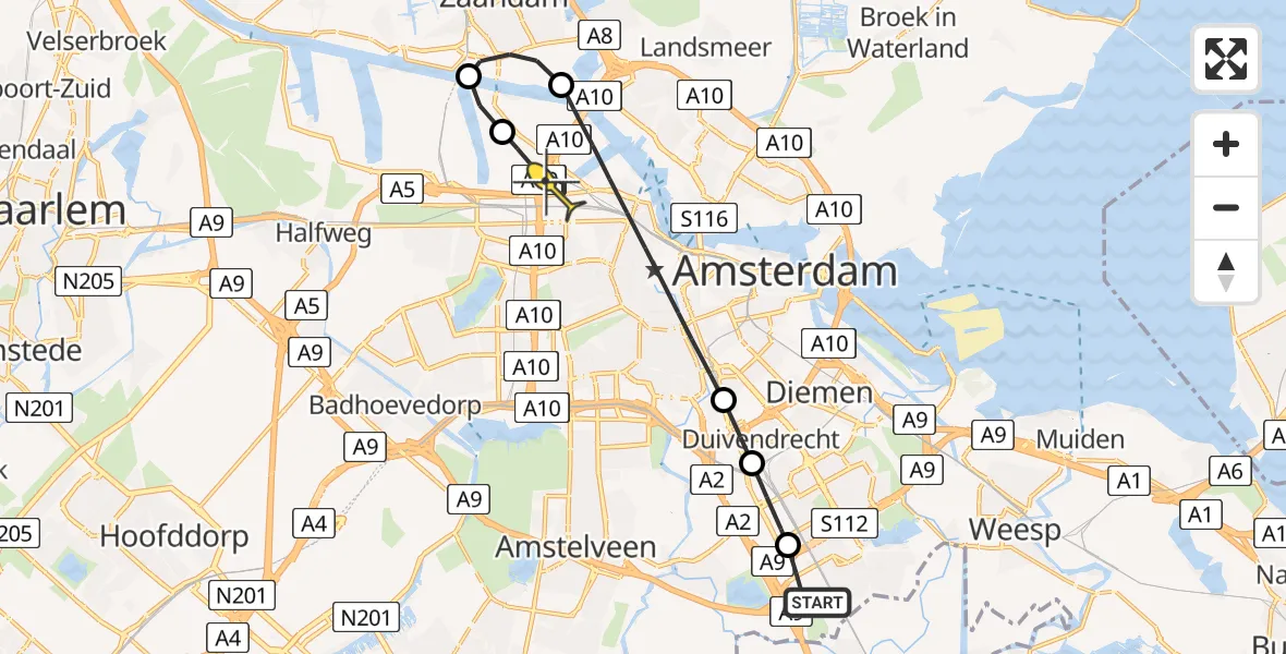 Routekaart van de vlucht: Lifeliner 1 naar Amsterdam, Paasheuvelweg