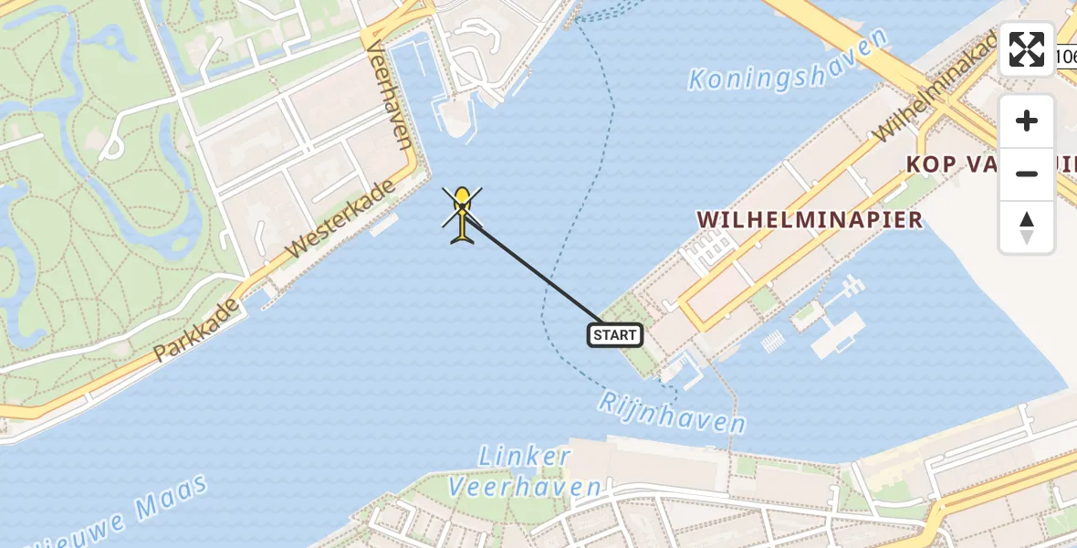Routekaart van de vlucht: Kustwachthelikopter naar Erasmus MC, Veerhaven