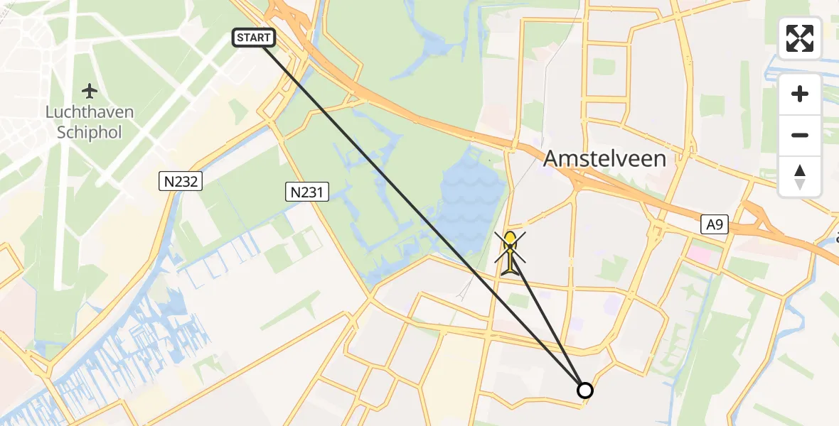 Routekaart van de vlucht: Politiehelikopter naar Amstelveen, Orion