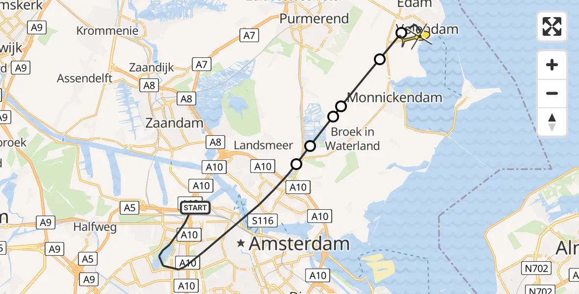 Routekaart van de vlucht: Lifeliner 1 naar Volendam, Kimpoweg