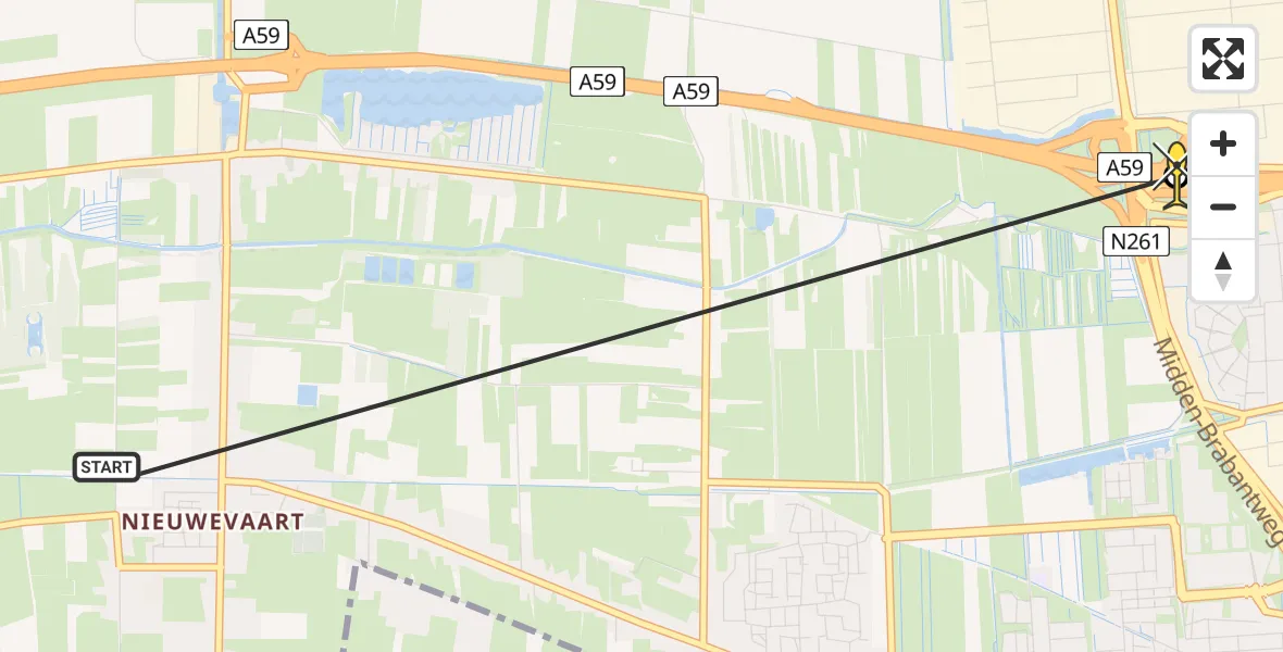 Routekaart van de vlucht: Lifeliner 3 naar Waalwijk, Maasroute