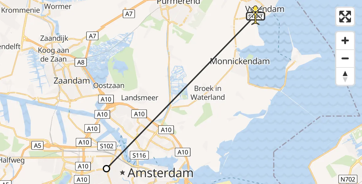 Routekaart van de vlucht: Lifeliner 1 naar Volendam, Rombout Hogerbeetsstraat