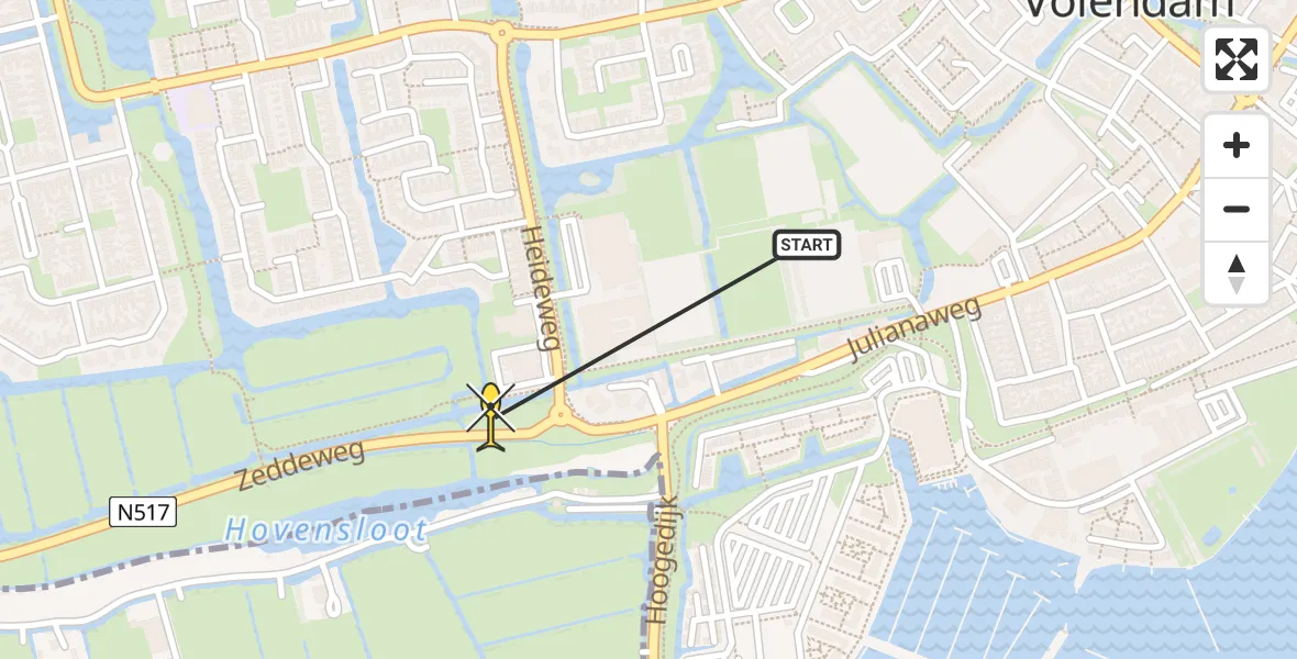 Routekaart van de vlucht: Lifeliner 1 naar Volendam