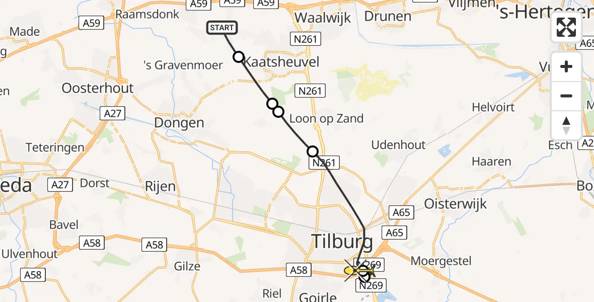 Routekaart van de vlucht: Lifeliner 3 naar Tilburg, Eendennestweg