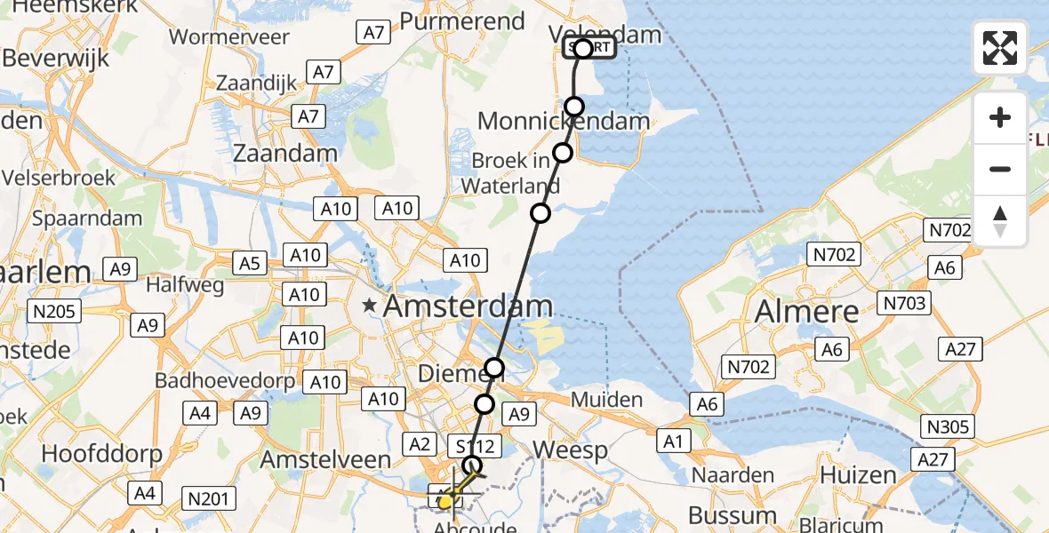 Routekaart van de vlucht: Lifeliner 1 naar Academisch Medisch Centrum (AMC), Hoogedijk