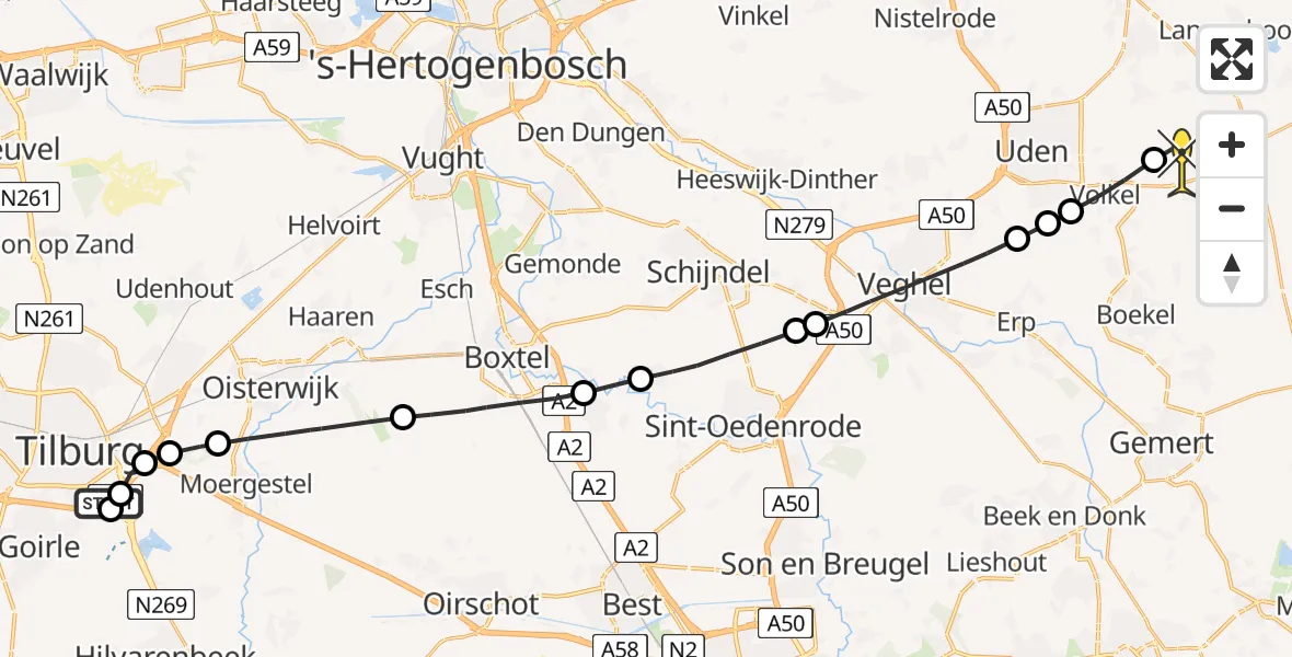 Routekaart van de vlucht: Lifeliner 3 naar Vliegbasis Volkel, Leijweg