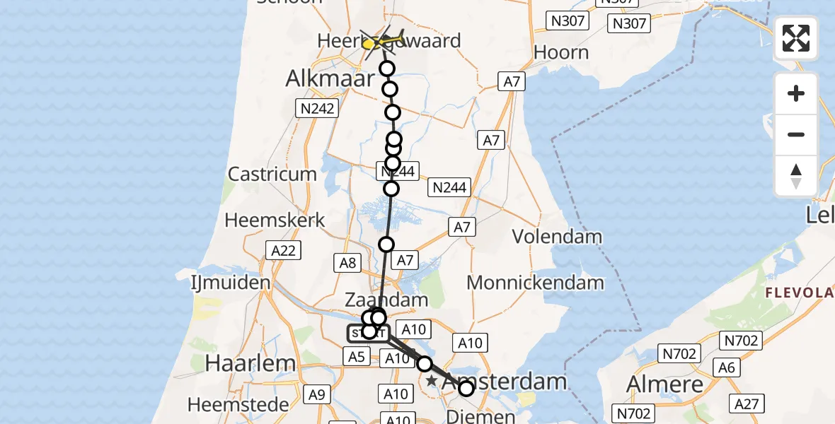 Routekaart van de vlucht: Lifeliner 1 naar Heerhugowaard, Westzaanstraat