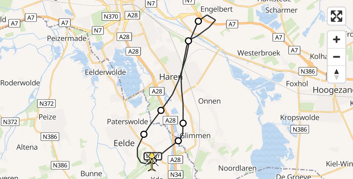Routekaart van de vlucht: Lifeliner 4 naar Groningen Airport Eelde, Veldkampweg