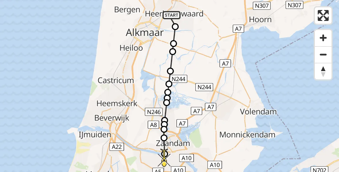 Routekaart van de vlucht: Lifeliner 1 naar Amsterdam Heliport, Donge