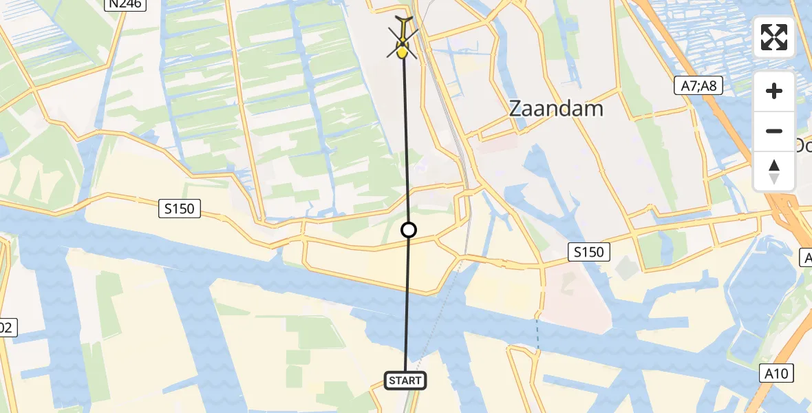 Routekaart van de vlucht: Lifeliner 1 naar Zaandam, Rechte Tocht