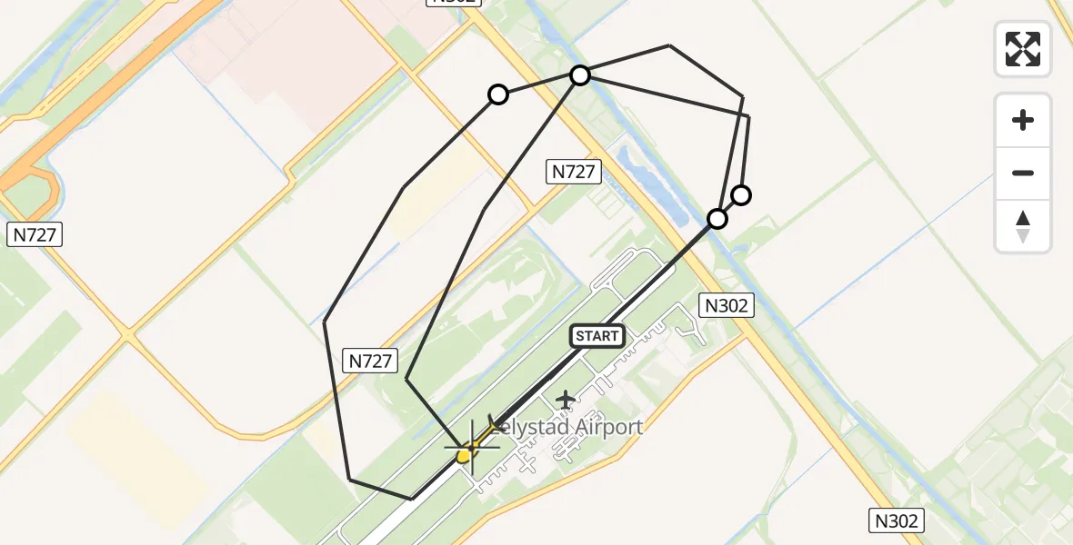 Routekaart van de vlucht: Politiehelikopter naar Lelystad Airport, Flamingoweg