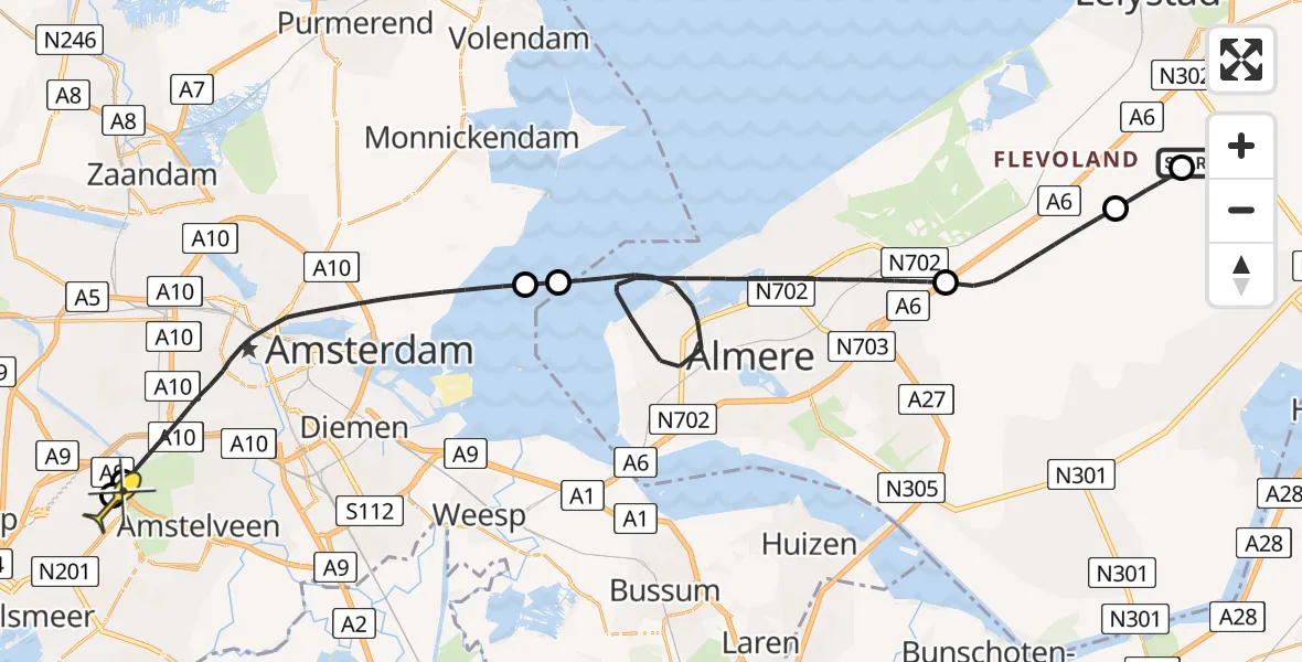 Routekaart van de vlucht: Politiehelikopter naar Schiphol, Eendenweg