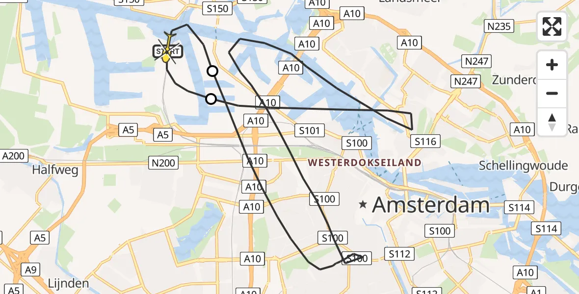 Routekaart van de vlucht: Lifeliner 1 naar Amsterdam Heliport, Maltaweg