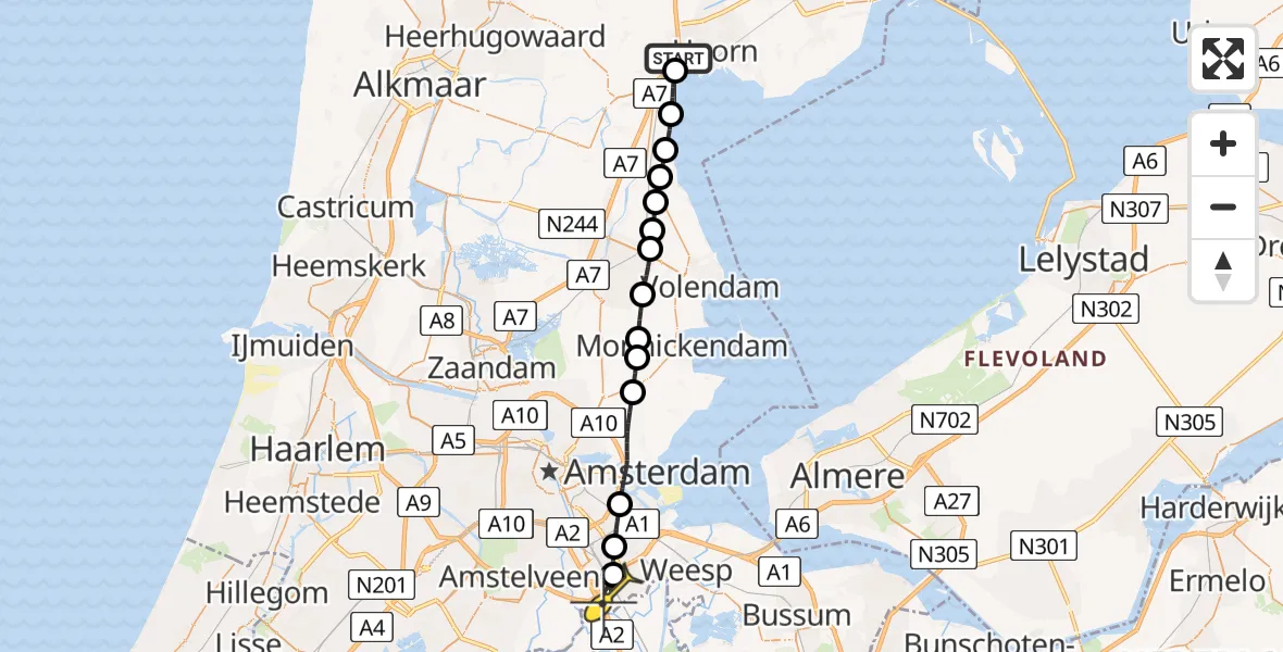 Routekaart van de vlucht: Lifeliner 2 naar Academisch Medisch Centrum (AMC), De Wieken