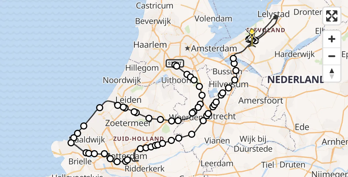 Routekaart van de vlucht: Politieheli naar Lelystad, Mr. Jac. Takkade
