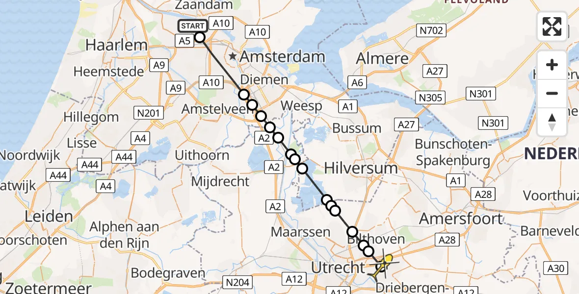 Routekaart van de vlucht: Lifeliner 1 naar Zeist, Corsicaweg