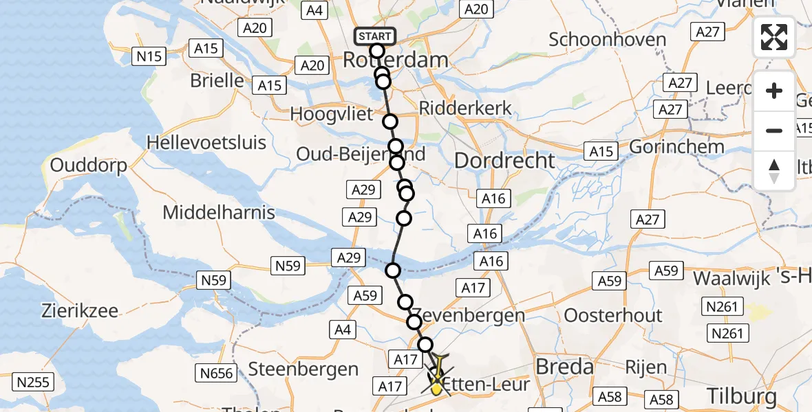 Routekaart van de vlucht: Lifeliner 2 naar Oudenbosch, Molenpad