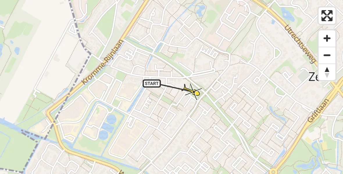 Routekaart van de vlucht: Lifeliner 1 naar Zeist, Gruttolaan