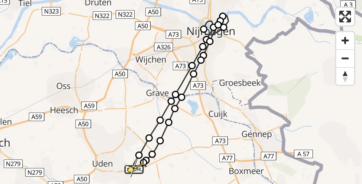 Routekaart van de vlucht: Lifeliner 3 naar Vliegbasis Volkel, Zeelandsedijk