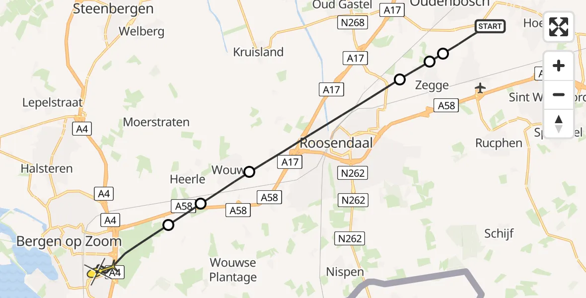 Routekaart van de vlucht: Lifeliner 2 naar Bergen op Zoom, Galgestraat