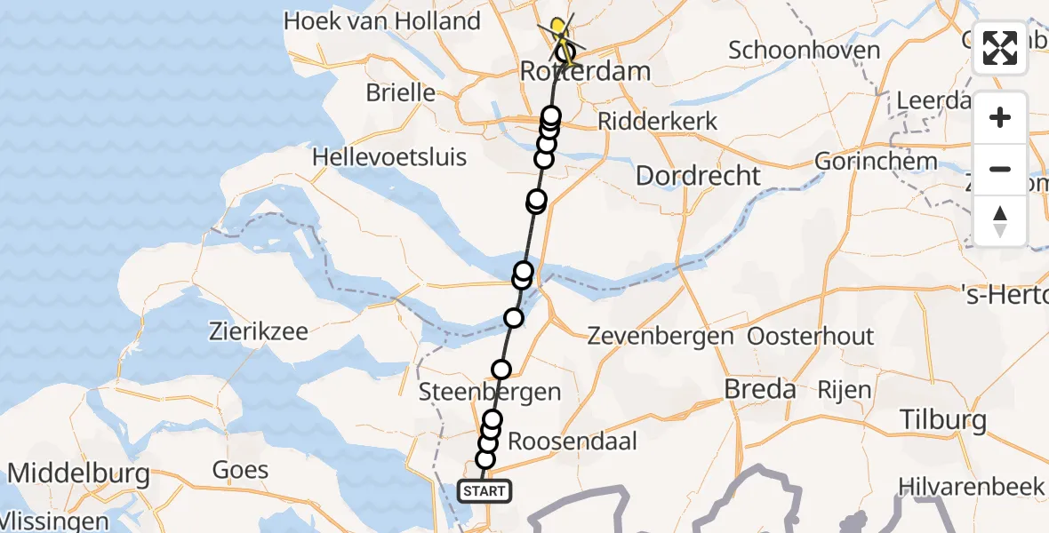 Routekaart van de vlucht: Lifeliner 2 naar Rotterdam The Hague Airport, Zilverschoonplein