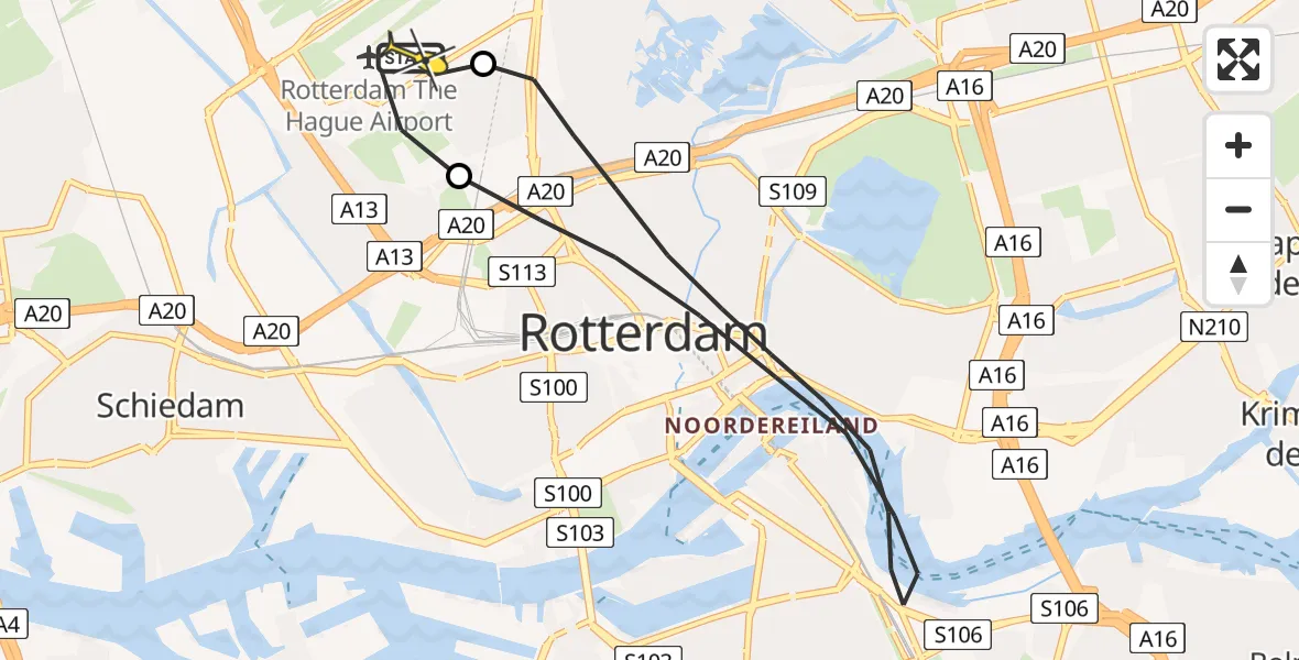Routekaart van de vlucht: Lifeliner 2 naar Rotterdam The Hague Airport, Van der Duijn van Maasdamweg