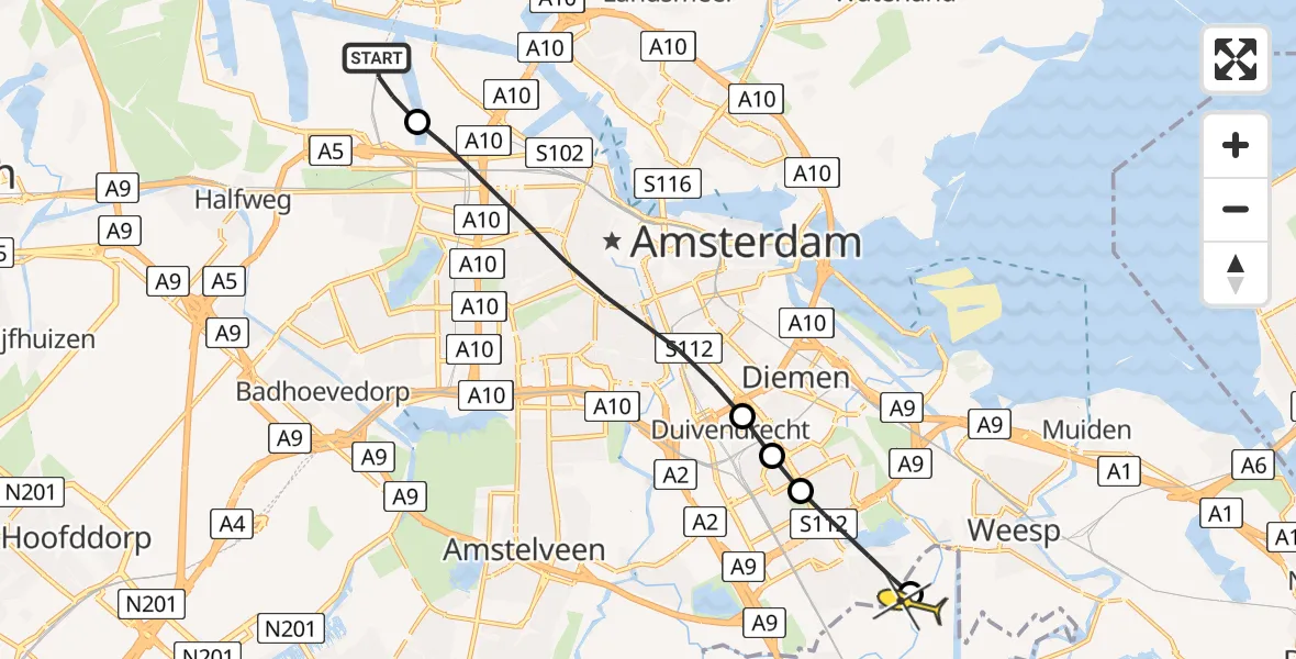 Routekaart van de vlucht: Lifeliner 1 naar Abcoude, Maltaweg