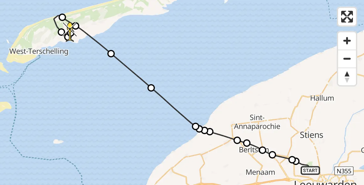 Routekaart van de vlucht: Ambulanceheli naar Midsland, Keegsdijkje