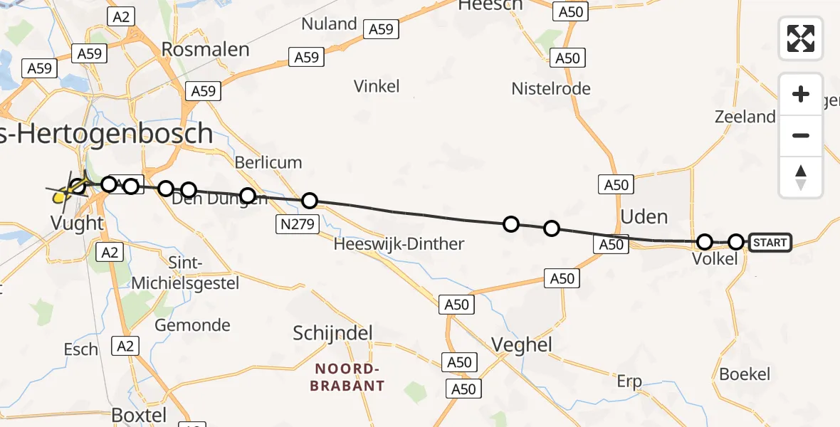 Routekaart van de vlucht: Lifeliner 3 naar Vught, Zonnepark Hoogveld Zuid