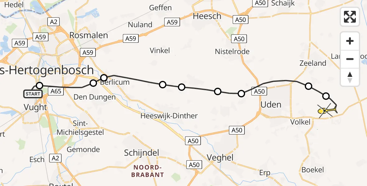 Routekaart van de vlucht: Lifeliner 3 naar Vliegbasis Volkel, Randweg