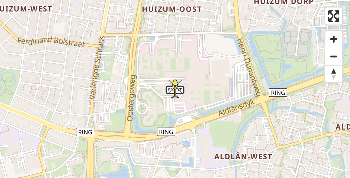 Routekaart van de vlucht: Ambulancehelikopter naar Leeuwarden, Aldlânsdyk