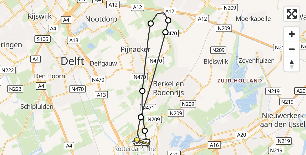 Routekaart van de vlucht: Lifeliner 2 naar Rotterdam The Hague Airport, Oude Bovendijk