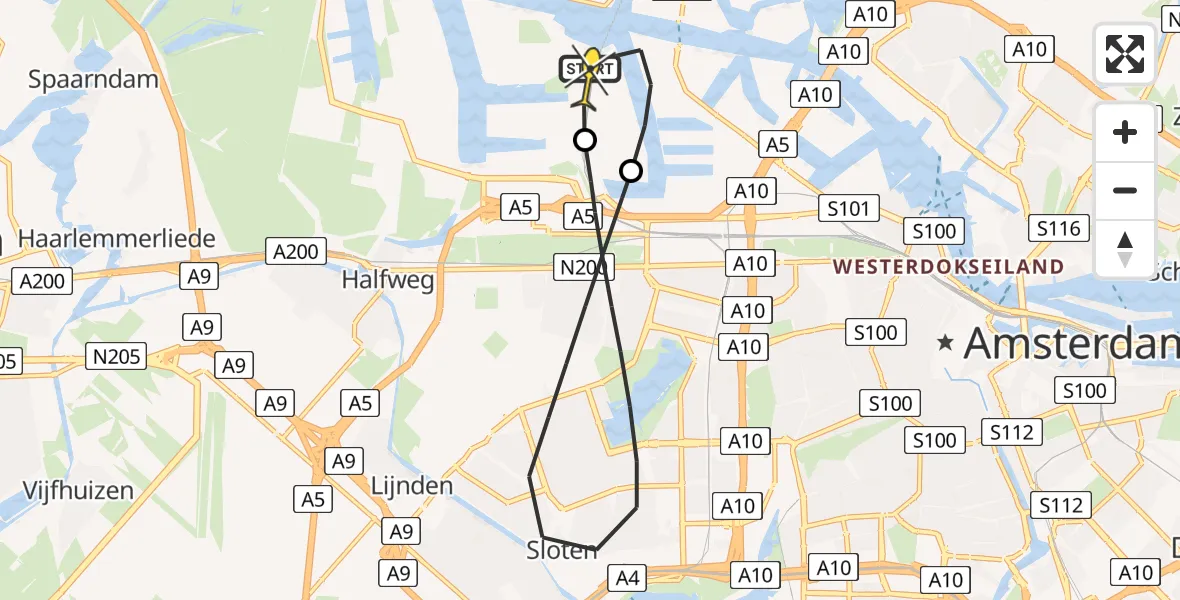 Routekaart van de vlucht: Lifeliner 1 naar Amsterdam Heliport, Kajuitpad