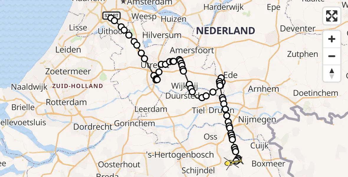 Routekaart van de vlucht: Politieheli naar Vliegbasis Volkel, Westerkimweg