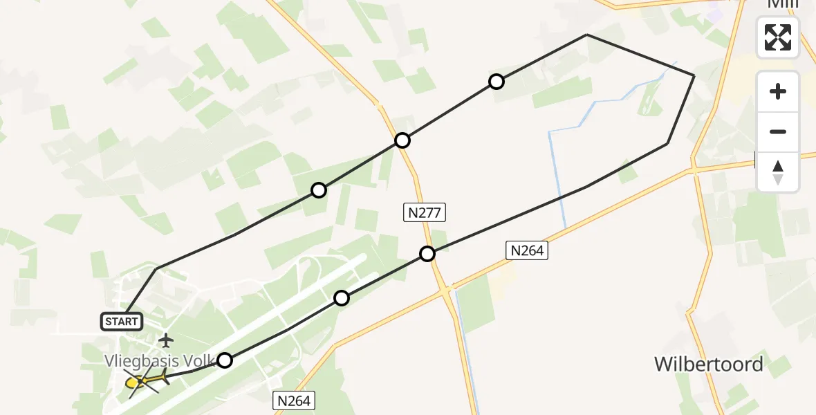 Routekaart van de vlucht: Lifeliner 3 naar Vliegbasis Volkel, Zeelandsedijk