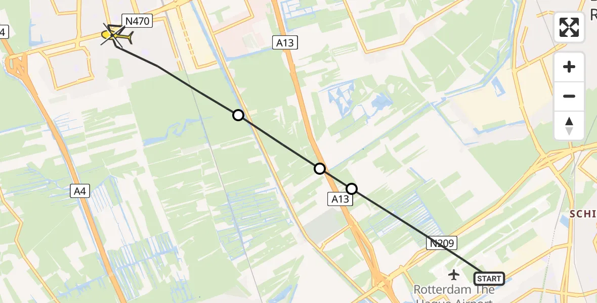 Routekaart van de vlucht: Lifeliner 2 naar Delft, Kalfjeslaan