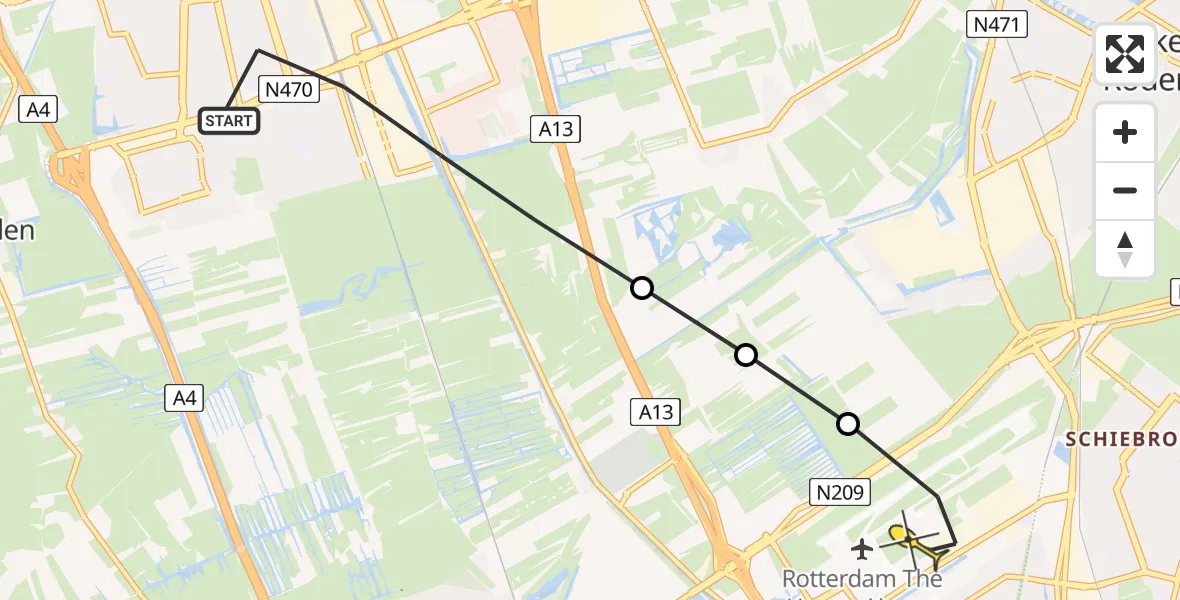 Routekaart van de vlucht: Lifeliner 2 naar Rotterdam The Hague Airport, Hoogspanningspad