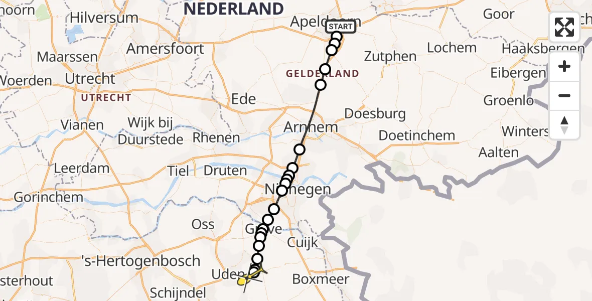 Routekaart van de vlucht: Lifeliner 3 naar Vliegbasis Volkel, Gildenlaan