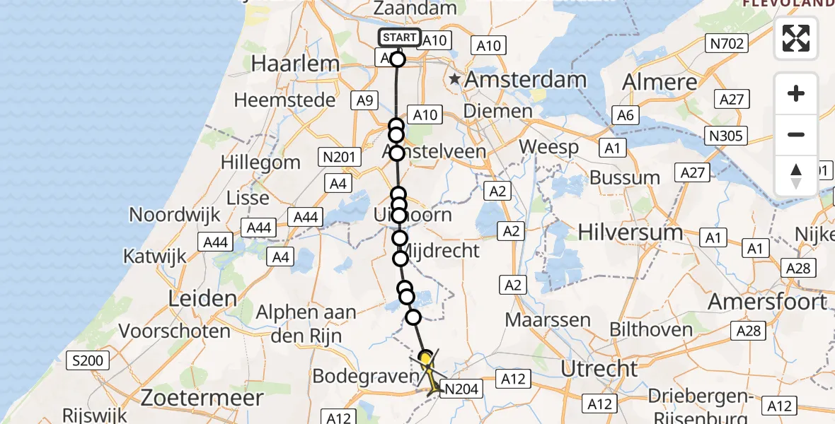 Routekaart van de vlucht: Lifeliner 1 naar Woerden, Hornweg