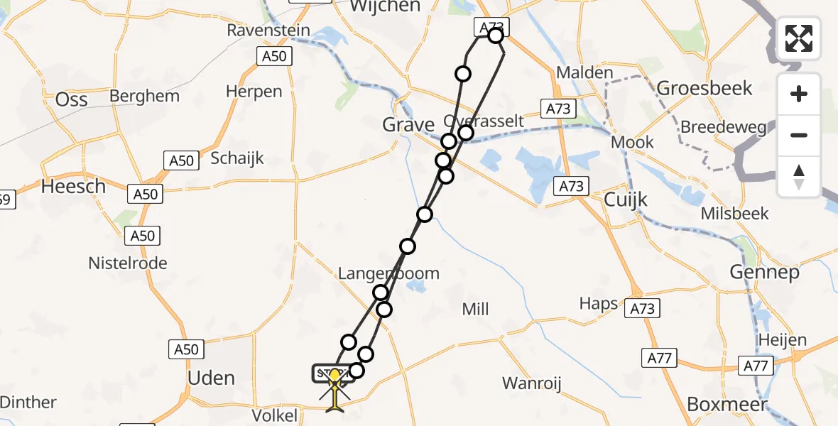 Routekaart van de vlucht: Lifeliner 3 naar Vliegbasis Volkel, Trentsedijk