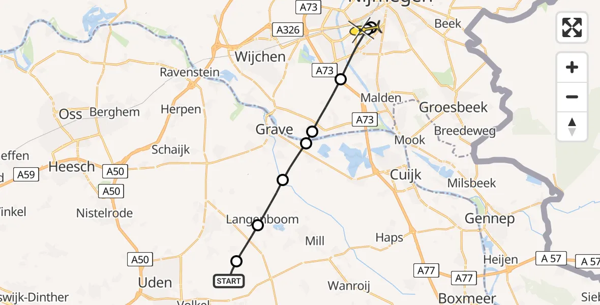 Routekaart van de vlucht: Lifeliner 3 naar Nijmegen, Millsebaan