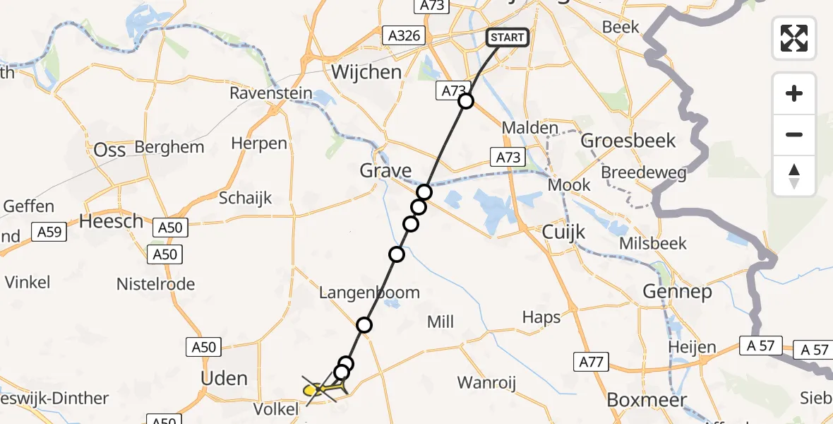 Routekaart van de vlucht: Lifeliner 3 naar Vliegbasis Volkel, Tarweweg